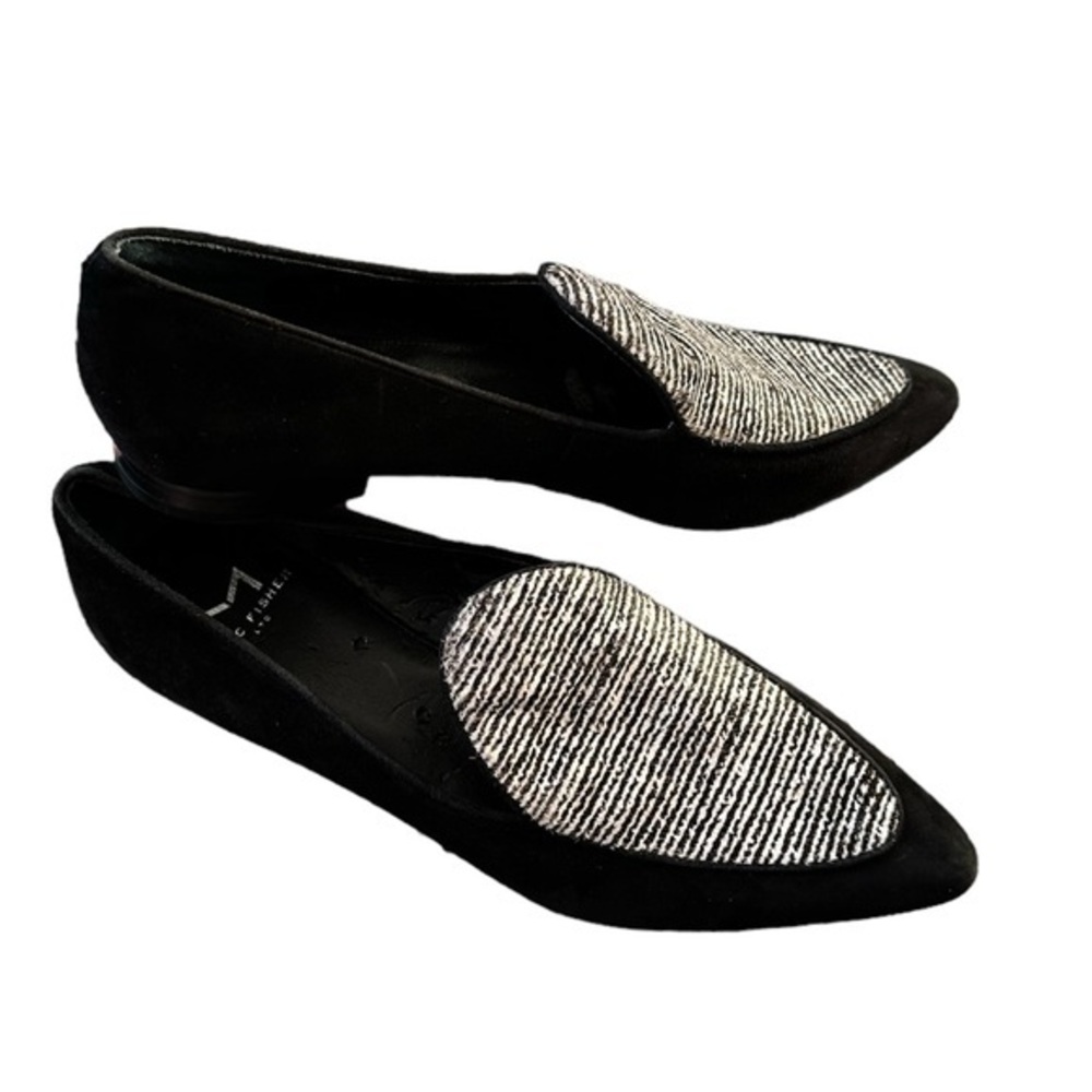 MARC FISHER TANIALY BLACK WHITE OFFICE SUEDE POINTY TOE LOAFER FLATS SHOES 6